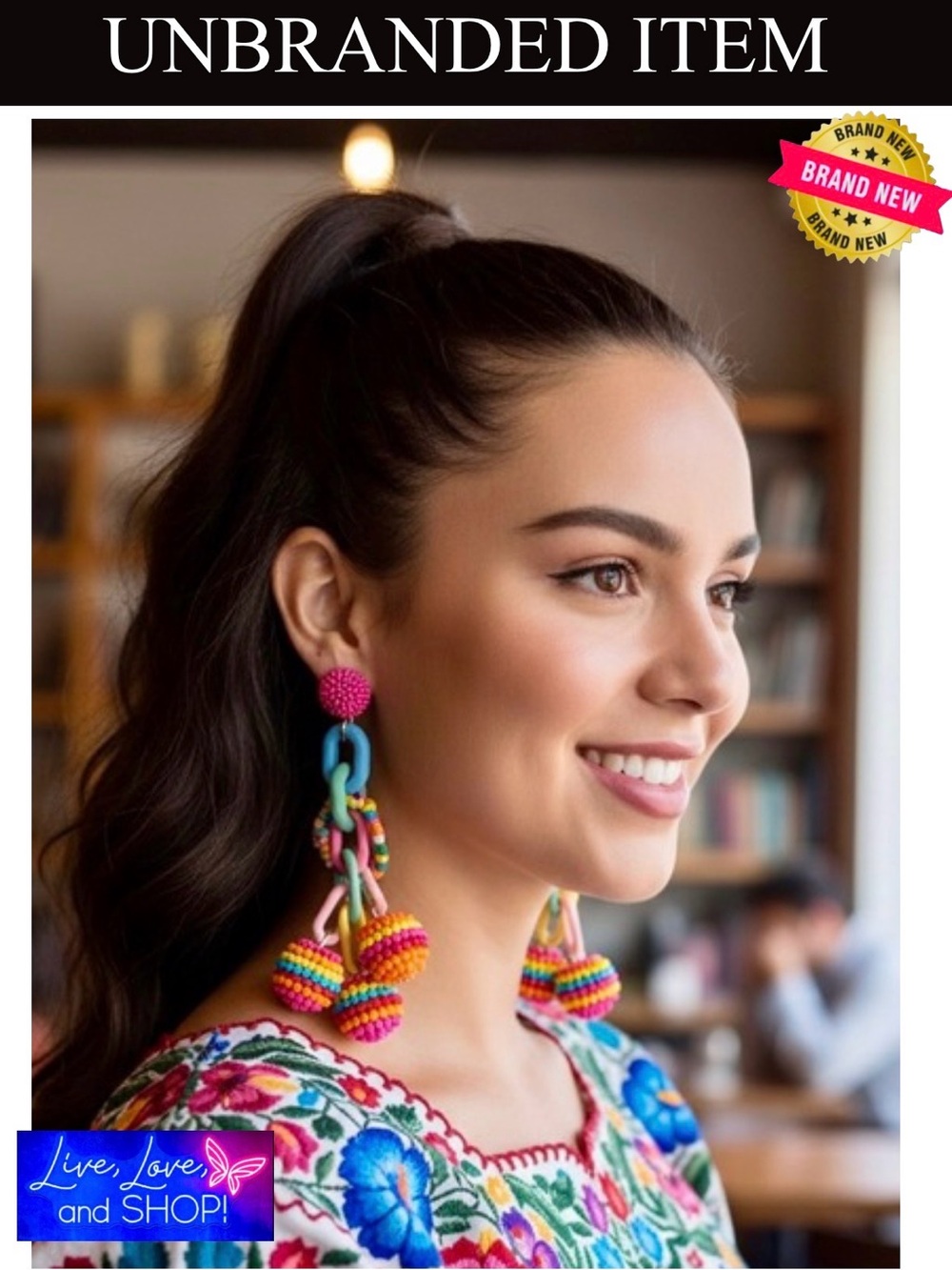 EARRINGS: Vibrant Colorful Beaded Drop & Loops, NWOT